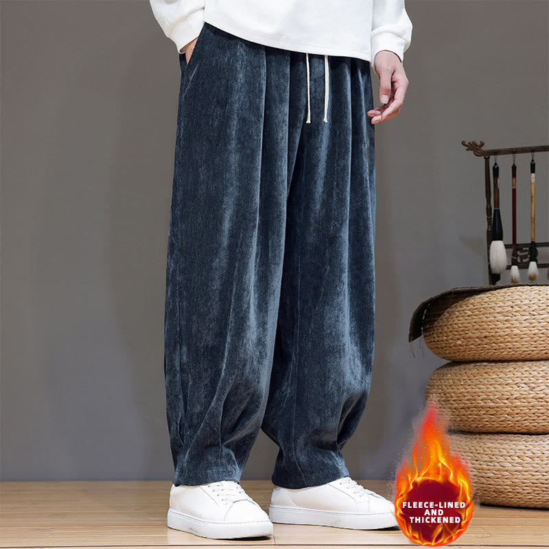 Winter Pure Color Cotton Men's Harem Thickened Fleece-lined Pants With Pockets