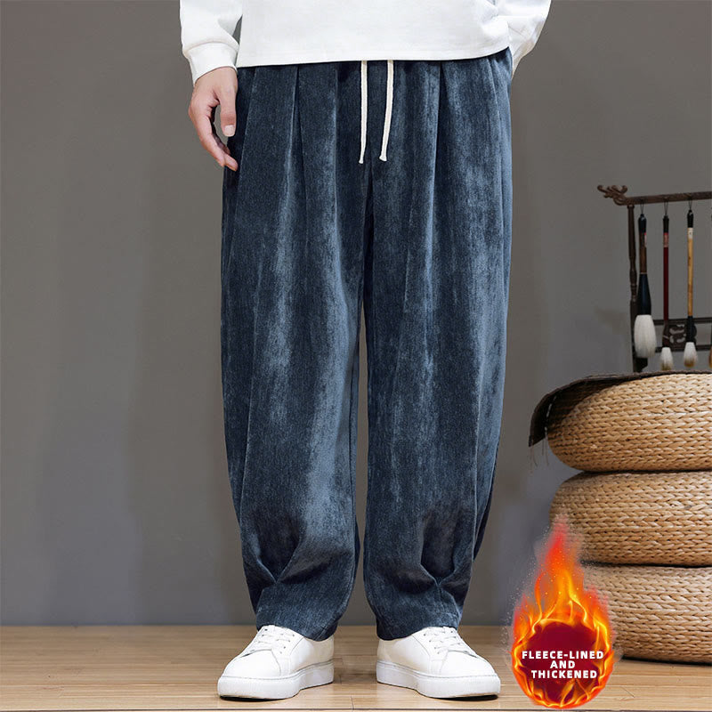 Winter Pure Color Cotton Men's Harem Thickened Fleece-lined Pants With Pockets