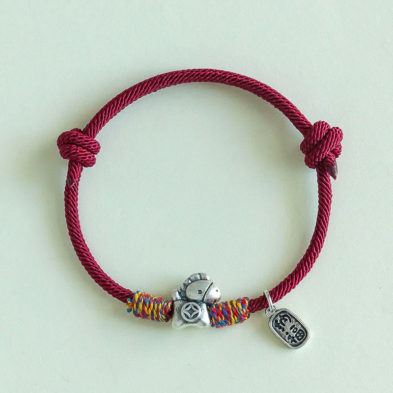 999 Sterling Silver Fu & Horse Red String Rope Bracelet – Year of the Horse Prosperity