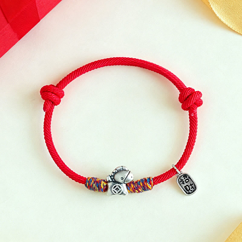 999 Sterling Silver Fu & Horse Red String Rope Bracelet – Year of the Horse Prosperity