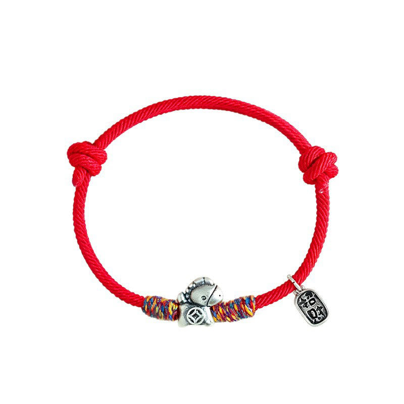 999 Sterling Silver Fu & Horse Red String Rope Bracelet – Year of the Horse Prosperity