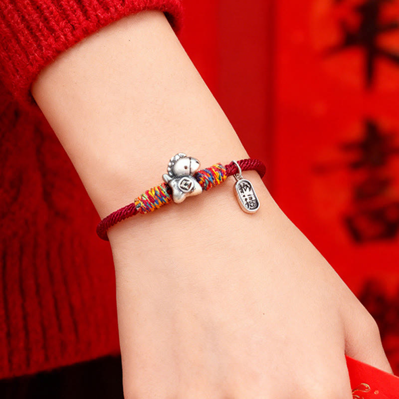 999 Sterling Silver Fu & Horse Red String Rope Bracelet – Year of the Horse Prosperity