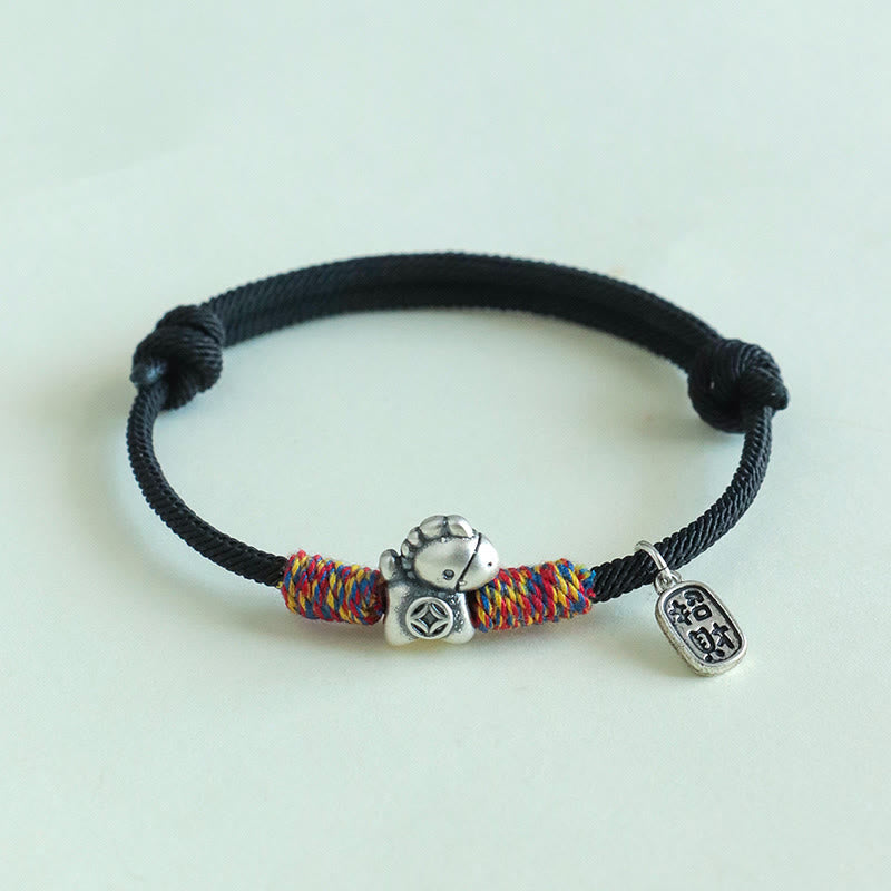 999 Sterling Silver Fu & Horse Red String Rope Bracelet – Year of the Horse Prosperity