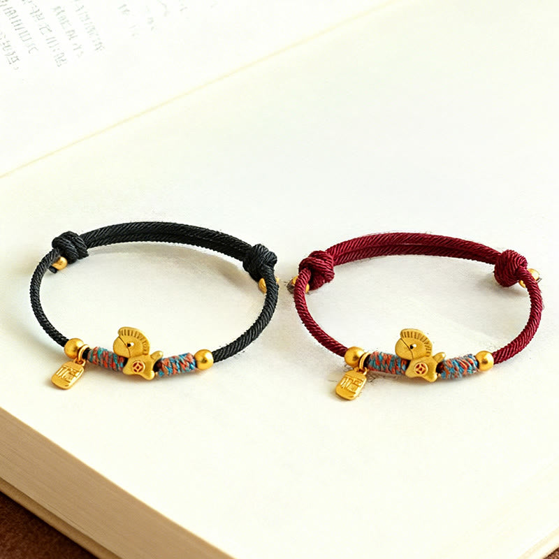 999 Sterling Silver Year of the Horse Fu Character Charm Adjustable Red String Bracelet