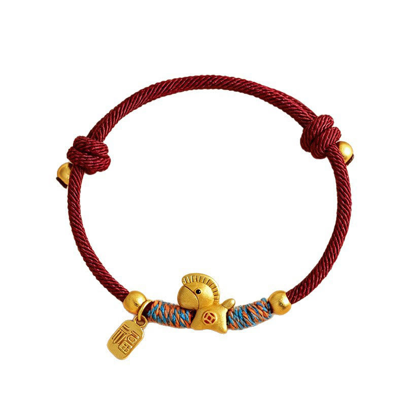 999 Sterling Silver Year of the Horse Fu Character Charm Adjustable Red String Bracelet
