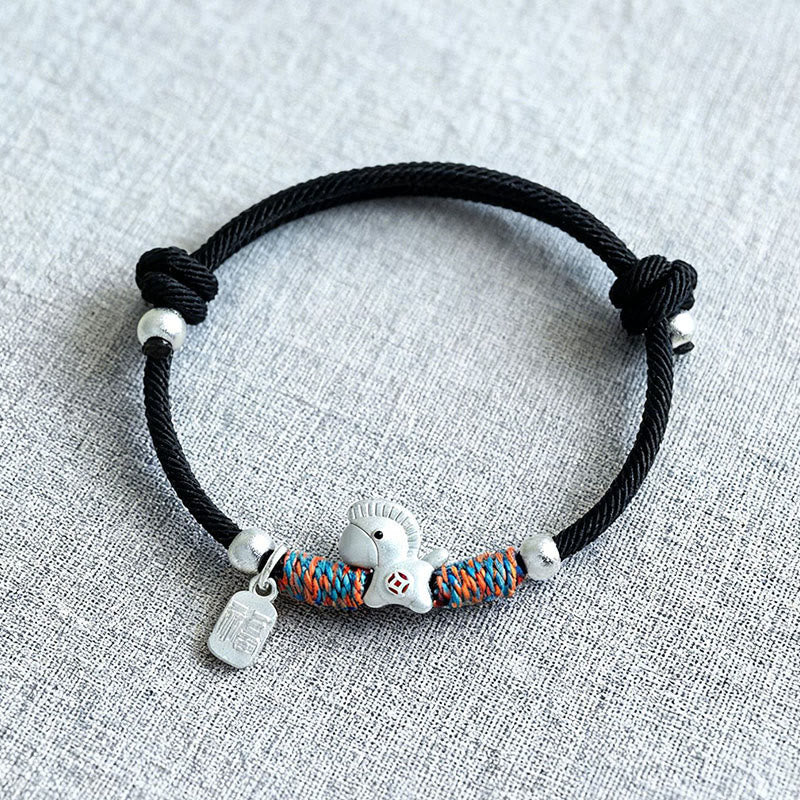 999 Sterling Silver Year of the Horse Fu Character Charm Adjustable Red String Bracelet