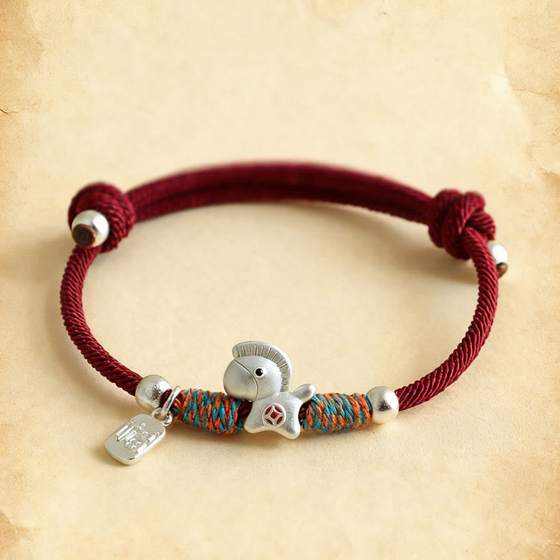 999 Sterling Silver Year of the Horse Fu Character Charm Adjustable Red String Bracelet