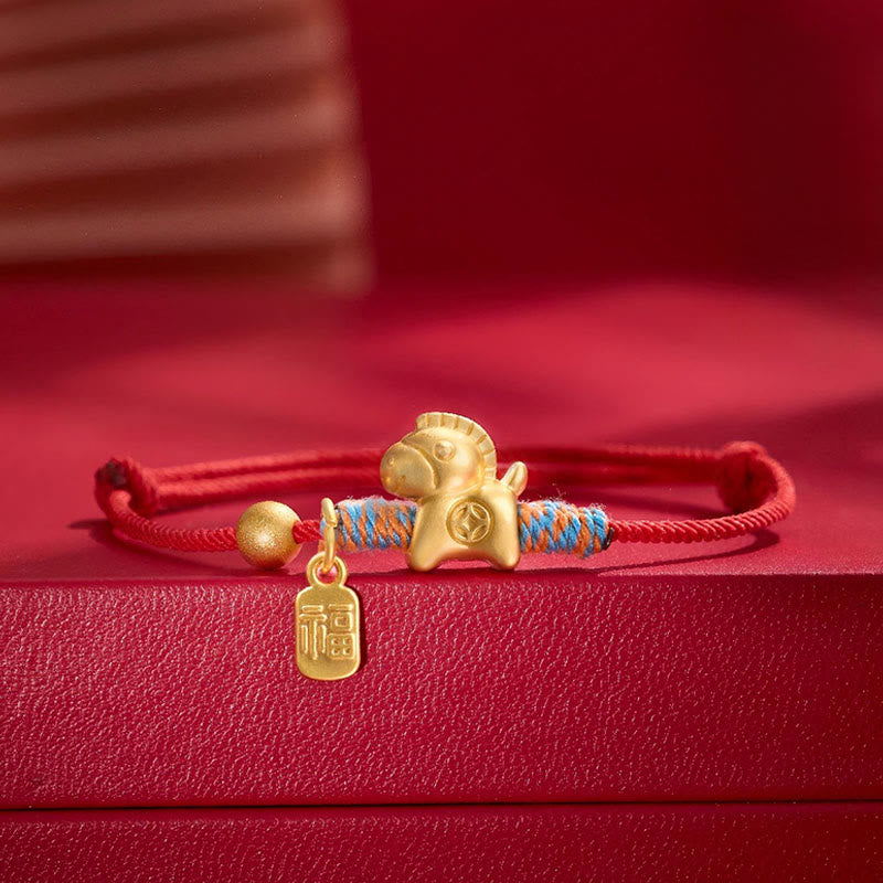 Year Of The Horse Fu Character Handwoven String Luck Connection Bracelet