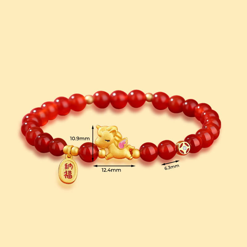 Year Of The Horse 925 Sterling Silver Red Agate Confidence Beaded Bracelet