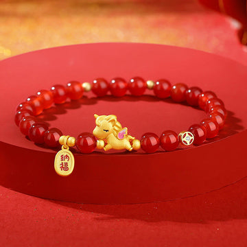 Year Of The Horse 925 Sterling Silver Red Agate Confidence Beaded Bracelet