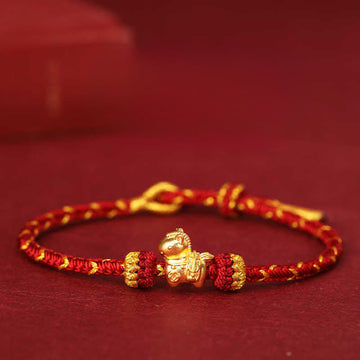 999 Gold Year of the Horse Braided Red String Adjustable Bracelet