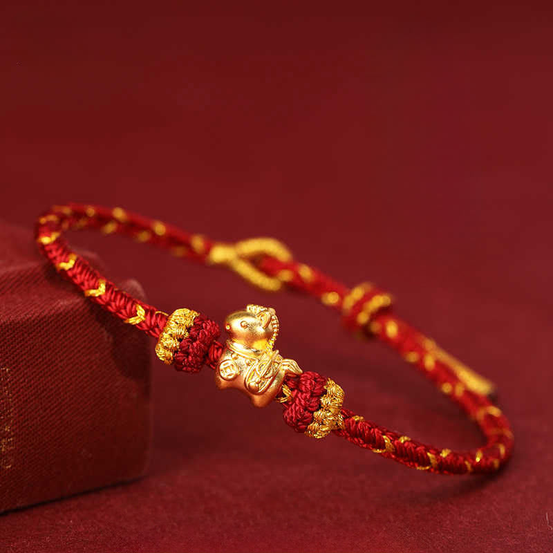 999 Gold Year of the Horse Braided Red String Adjustable Bracelet