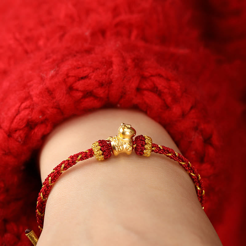 999 Gold Year of the Horse Braided Red String Adjustable Bracelet