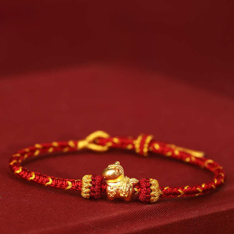 999 Gold Year of the Horse Braided Red String Adjustable Bracelet