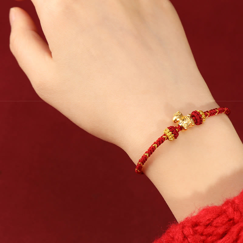 999 Gold Year of the Horse Braided Red String Adjustable Bracelet
