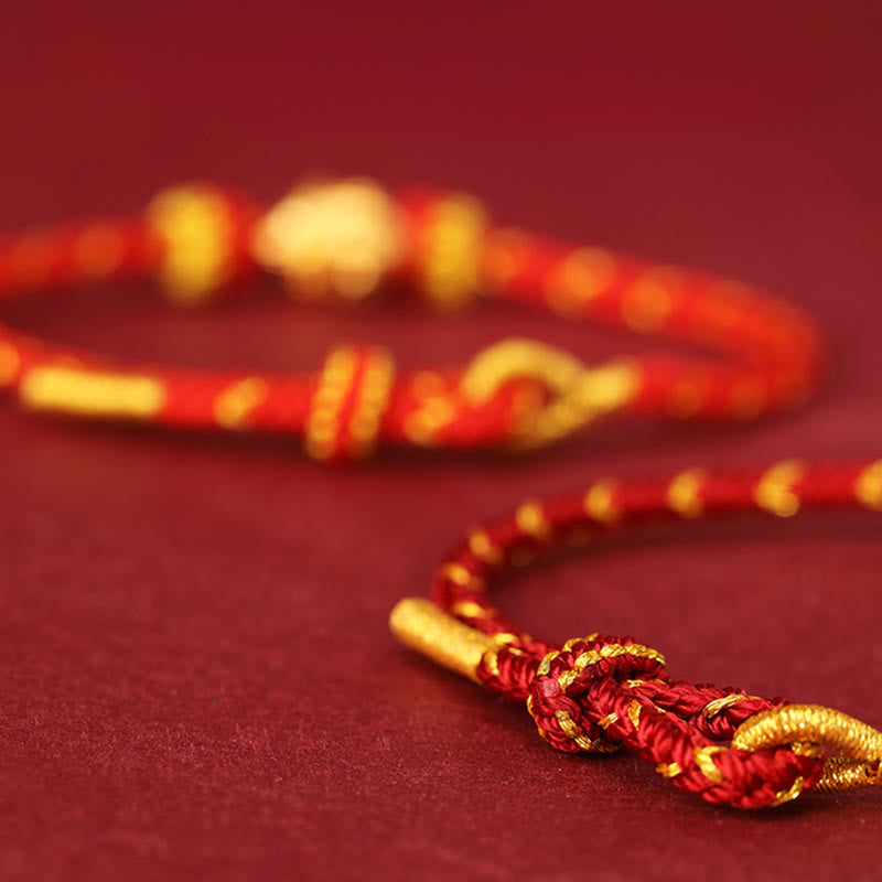 999 Gold Year of the Horse Braided Red String Adjustable Bracelet