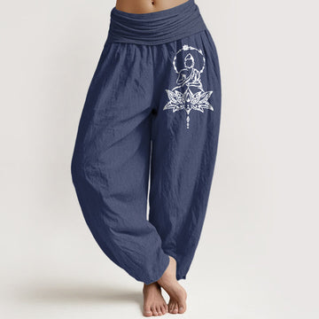 Pure Cotton Minimalist Lotus Print Meditation Harem Pants