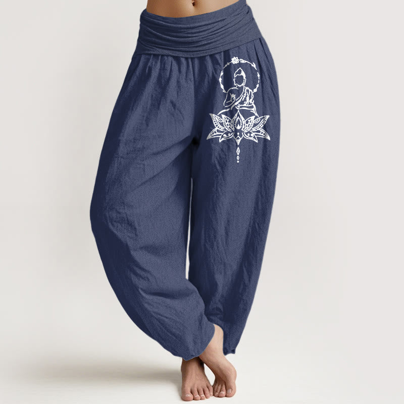 Pure Cotton Minimalist Lotus Print Meditation Harem Pants