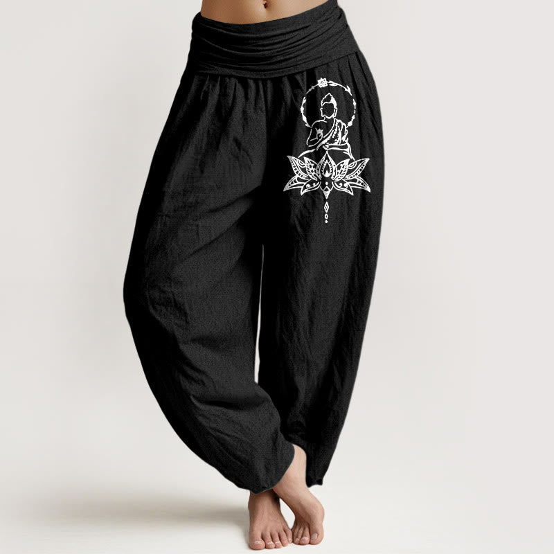 Pure Cotton Minimalist Lotus Print Meditation Harem Pants