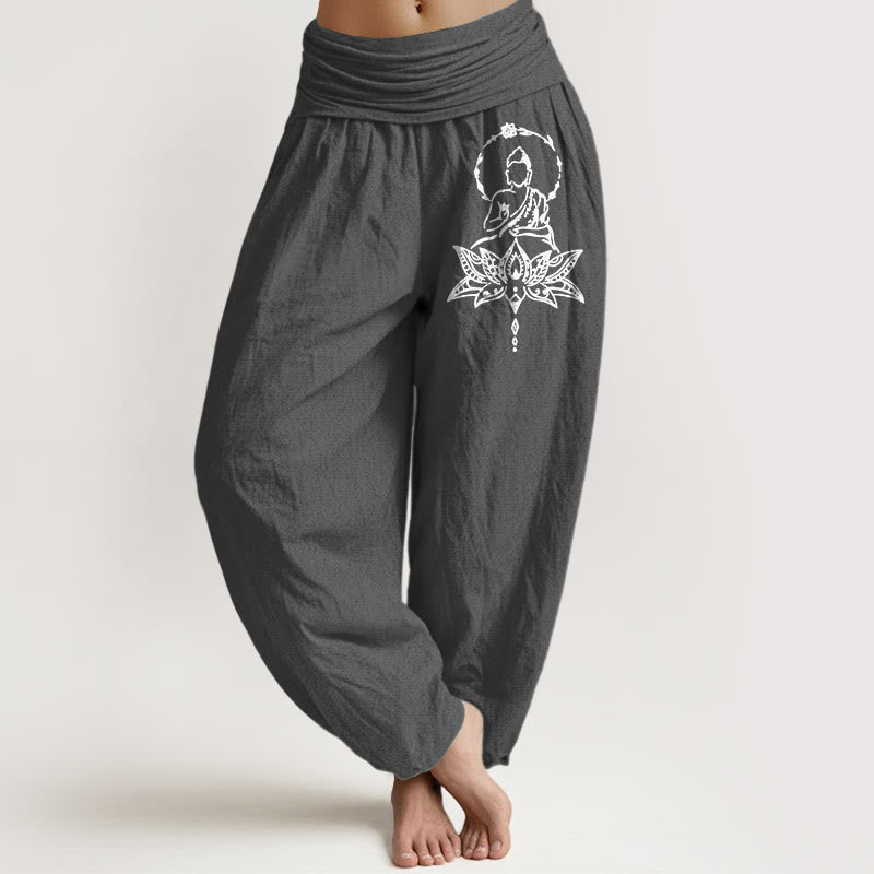 Pure Cotton Minimalist Lotus Print Meditation Harem Pants