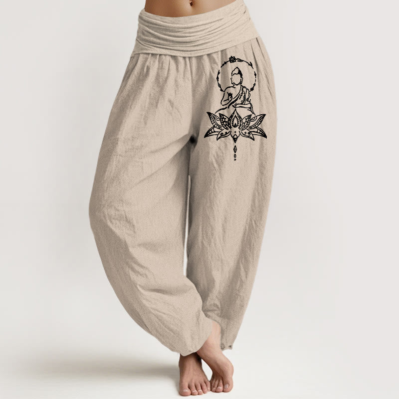 Pure Cotton Minimalist Lotus Print Meditation Harem Pants