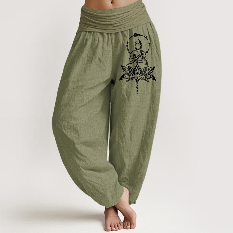 Pure Cotton Minimalist Lotus Print Meditation Harem Pants