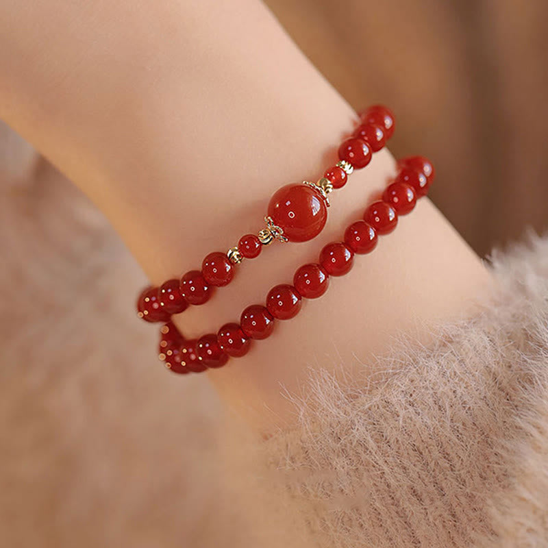Double-Wrap Red Agate and Copper Accented Beaded Grounding Bracelet