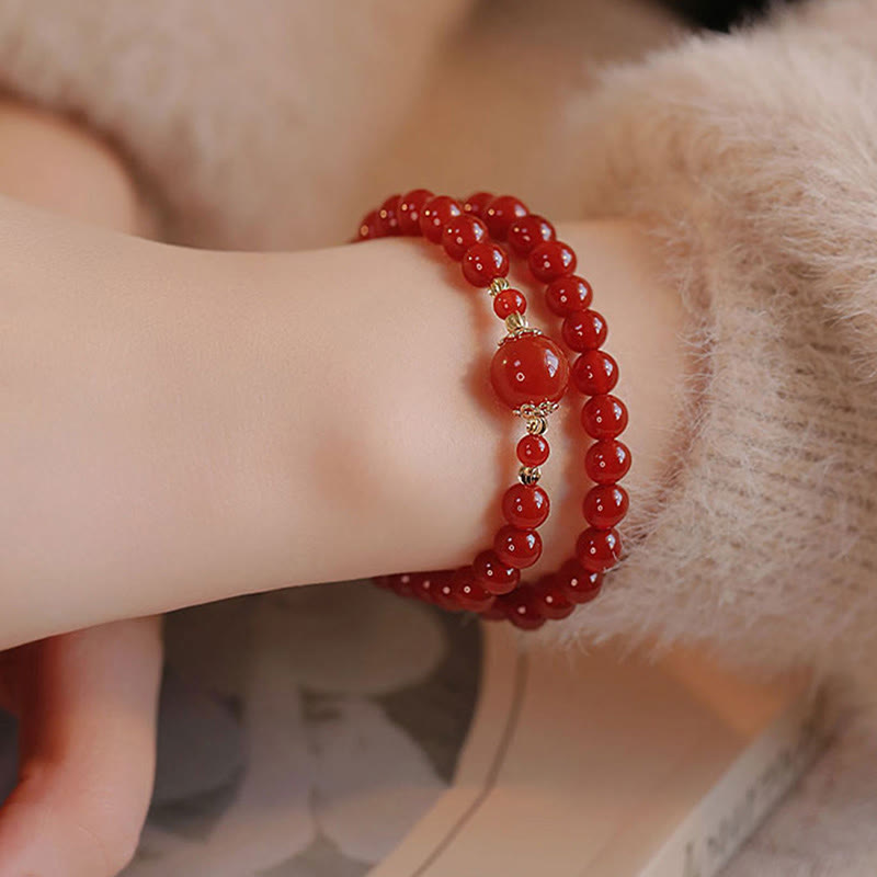 Double-Wrap Red Agate and Copper Accented Beaded Grounding Bracelet