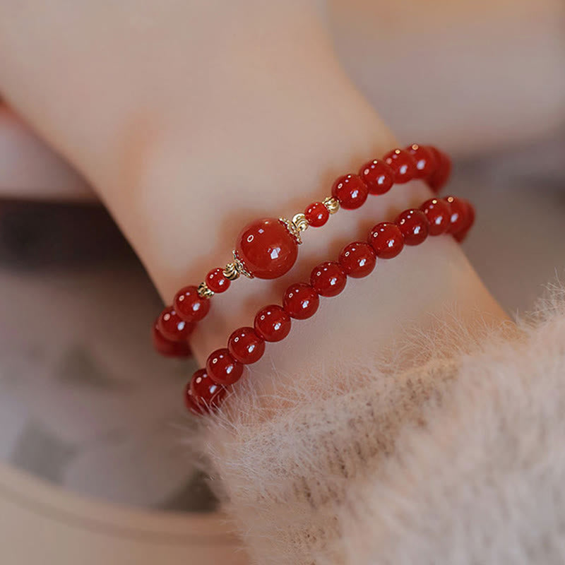Double-Wrap Red Agate and Copper Accented Beaded Grounding Bracelet