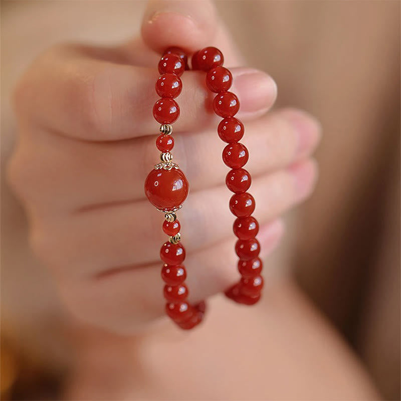Double-Wrap Red Agate and Copper Accented Beaded Grounding Bracelet
