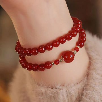 Double-Wrap Red Agate and Copper Accented Beaded Grounding Bracelet