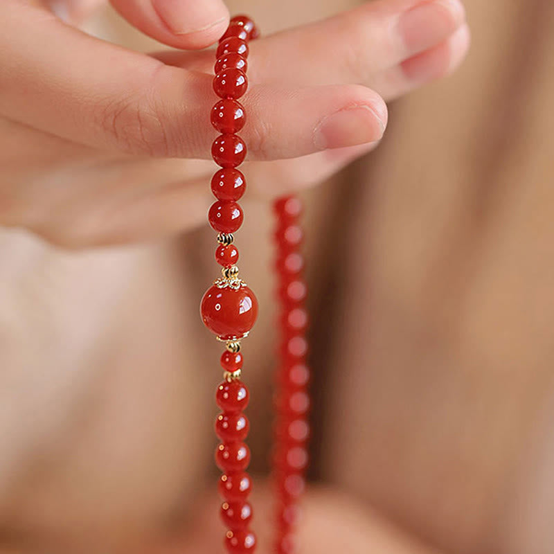 Double-Wrap Red Agate and Copper Accented Beaded Grounding Bracelet