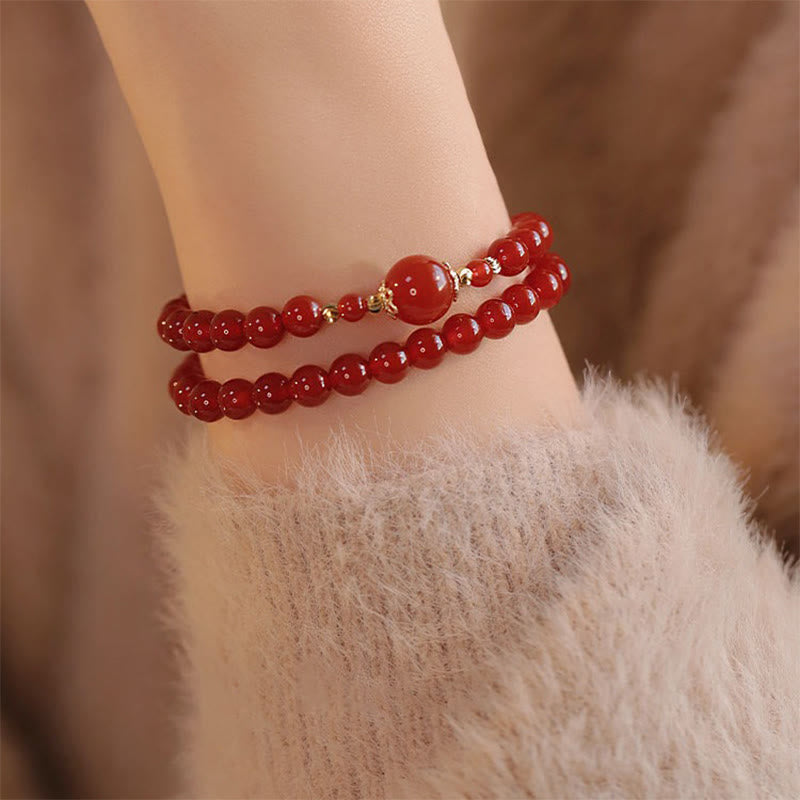 Double-Wrap Red Agate and Copper Accented Beaded Grounding Bracelet