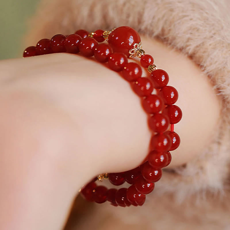 Double-Wrap Red Agate and Copper Accented Beaded Grounding Bracelet