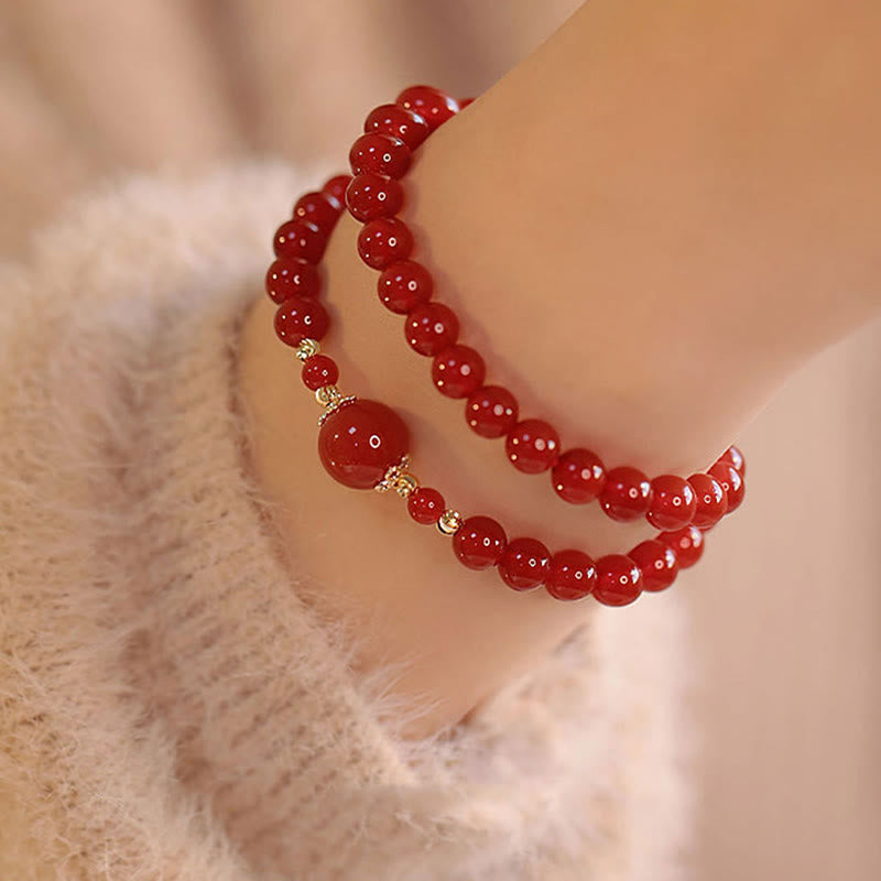 Double-Wrap Red Agate and Copper Accented Beaded Grounding Bracelet