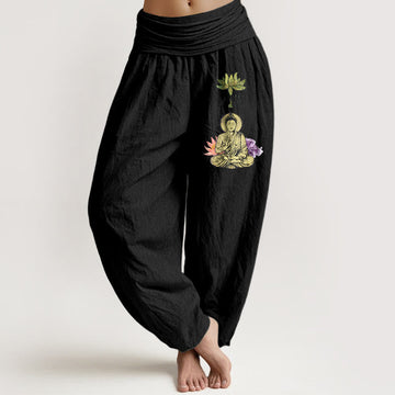 Pure Cotton Lotus Print Meditation Harem Pants