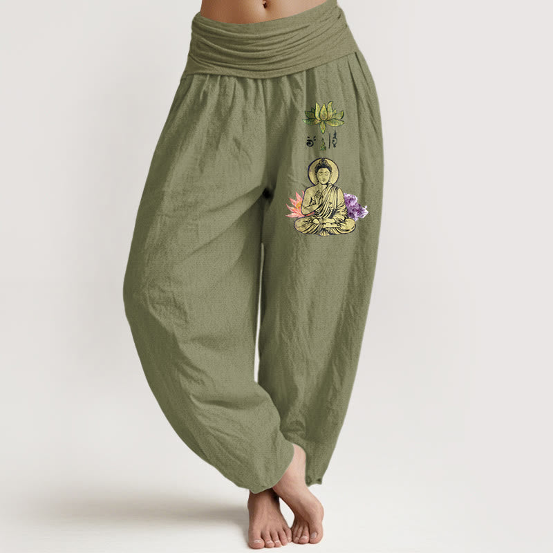 Pure Cotton Lotus Print Meditation Harem Pants
