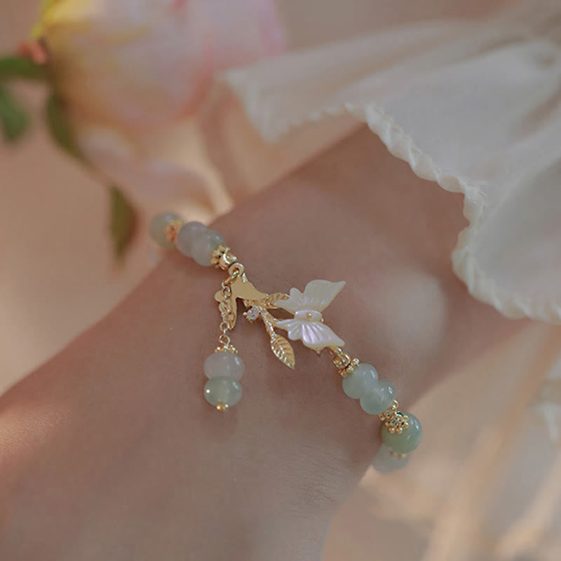 Butterfly Charm Hetian Jade and Seashell Adjustable Copper Chain Bracelet