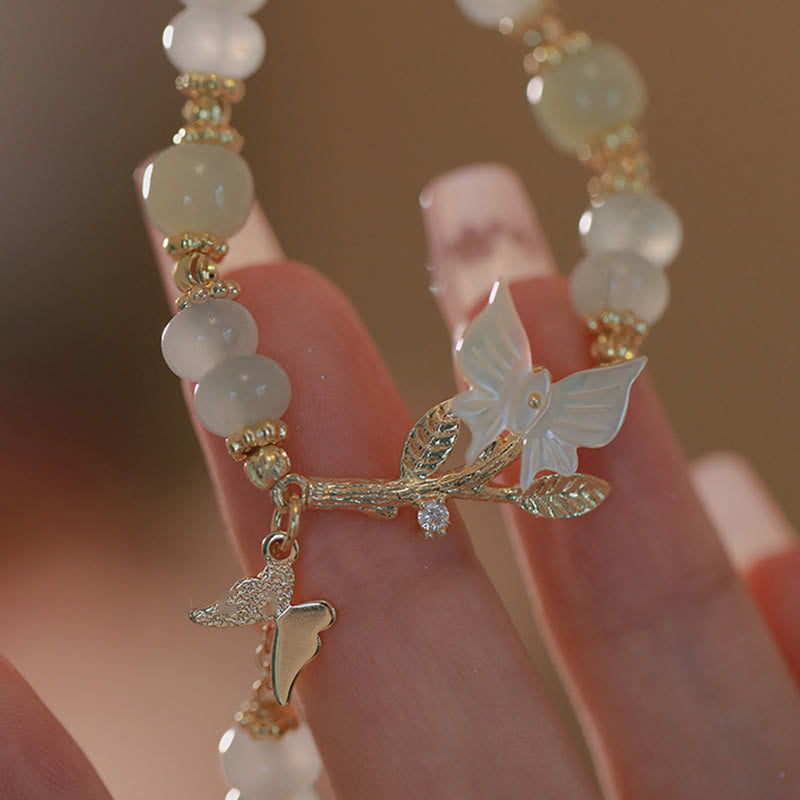 Butterfly Charm Hetian Jade and Seashell Adjustable Copper Chain Bracelet