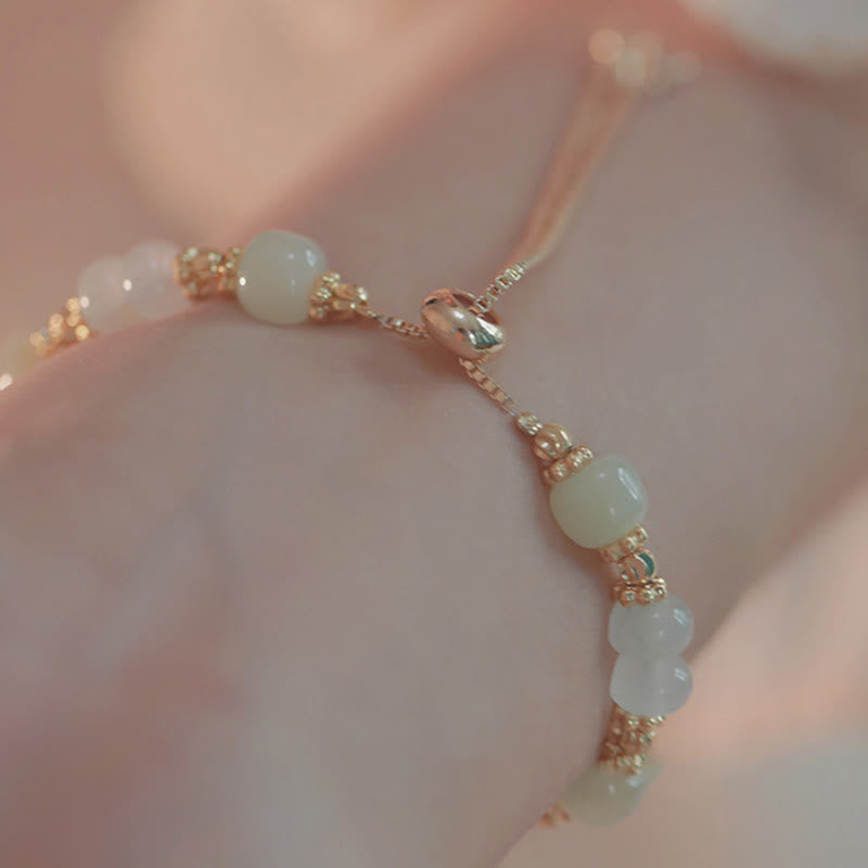 Butterfly Charm Hetian Jade and Seashell Adjustable Copper Chain Bracelet