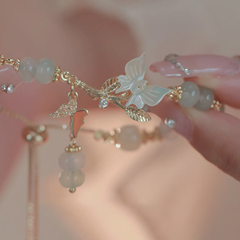 Butterfly Charm Hetian Jade and Seashell Adjustable Copper Chain Bracelet