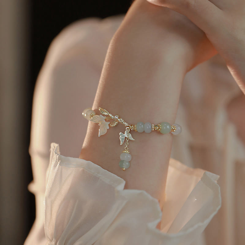 Butterfly Charm Hetian Jade and Seashell Adjustable Copper Chain Bracelet