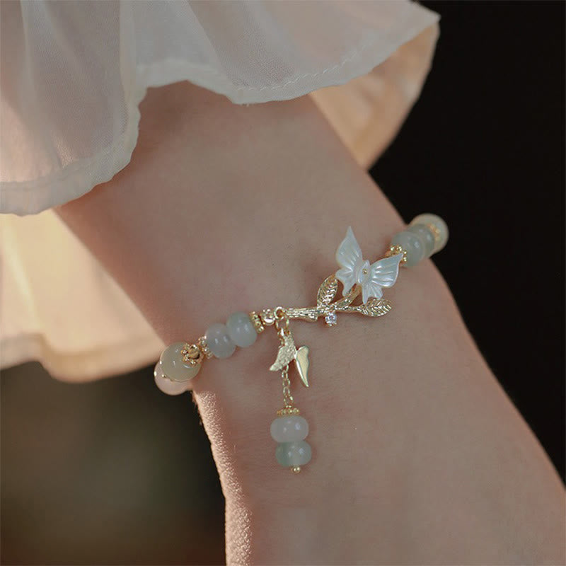 Butterfly Charm Hetian Jade and Seashell Adjustable Copper Chain Bracelet