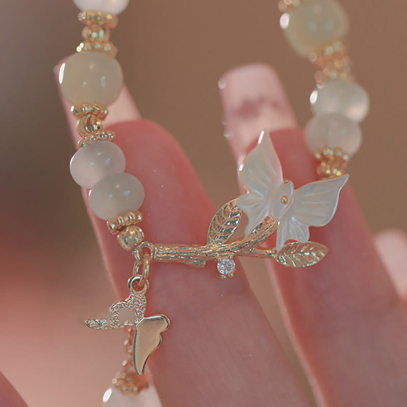Butterfly Charm Hetian Jade and Seashell Adjustable Copper Chain Bracelet