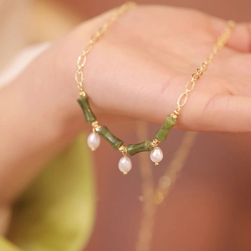 Tianshan Jade Bamboo Pearl Abundance Wealth Necklace Pendant