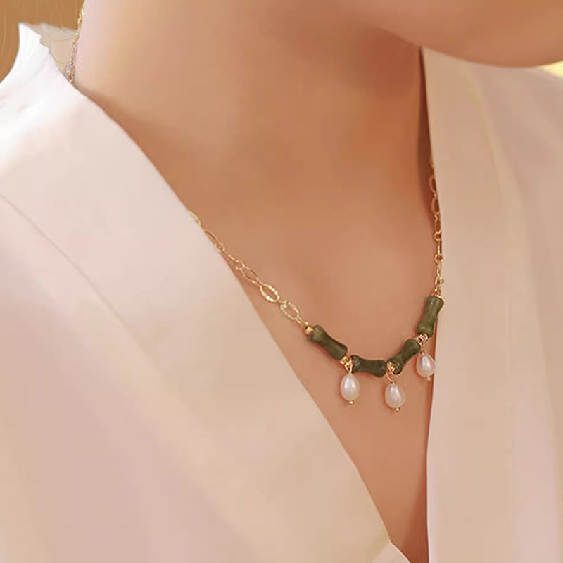 Tianshan Jade Bamboo Pearl Abundance Wealth Necklace Pendant