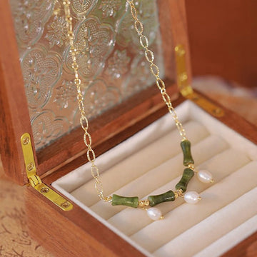 Tianshan Jade Bamboo Pearl Abundance Wealth Necklace Pendant