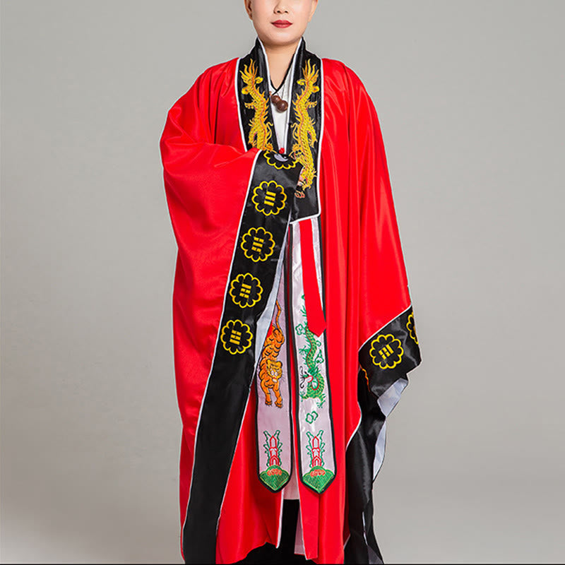 Wudang Embroidery Dragon Tiger Long Wide Sleeve Unisex Taoist Robe Kimono For Qigong Ceremony