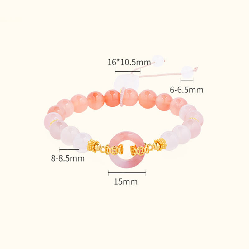 925 Sterling Silver Ping An Kou Bracelet with Red Agate & White Chalcedony for Confidence