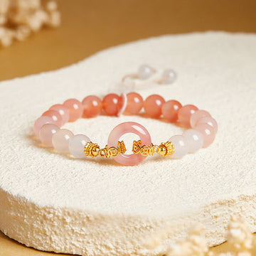 925 Sterling Silver Ping An Kou Bracelet with Red Agate & White Chalcedony for Confidence